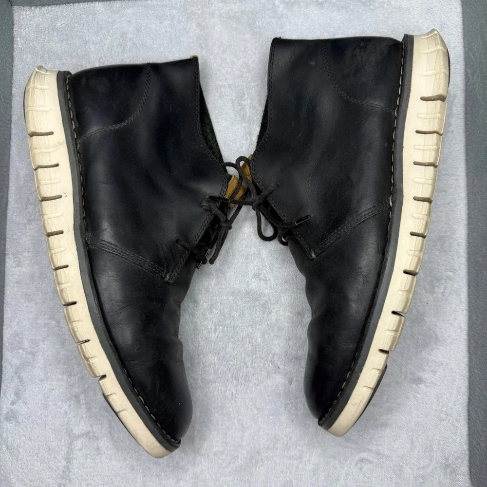 Cole Haan Zerogrand Chukka Boots Mens 10 Black Leather Desert Shoes C23250